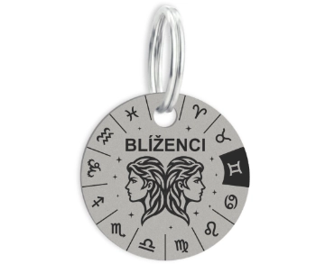 Nerezová klíčenka s vlastním textem – Blíženci - Vryto.cz